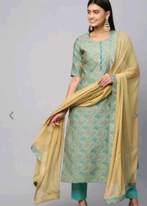 Straight Kurti Trouser And Dupatta Set