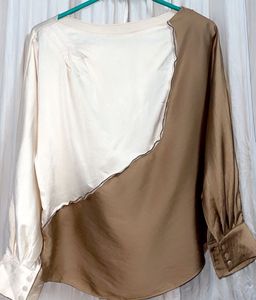 Two Tone Fold Pleated Detail Blouse