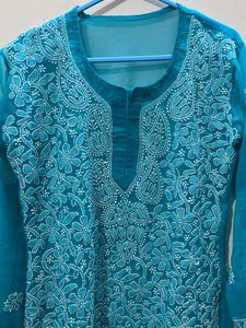 Sky Blue Chikankari Short Kurti