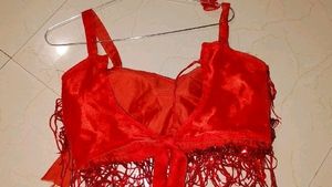 Red Sequin Fringe Crop Top