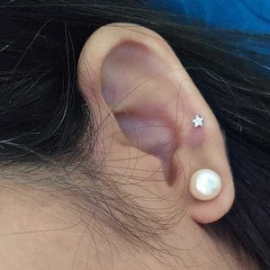 Pearl Earring,Sterling Silver pushback&amp; Star s