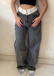 Grey Wide Leg Denim Jeans