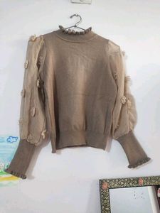 Woolen High Neck With Bishop Sleeves