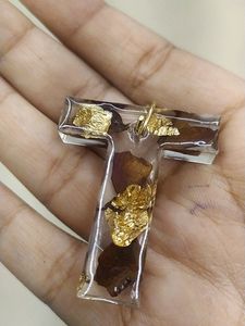 Resin Keychain With Rose Petal And Gold Foil