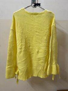 Yellow Tie-Sleeve Knit Sweater