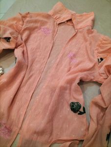 Vintage Embroidered Peach Blouse &amp; A Crop-top