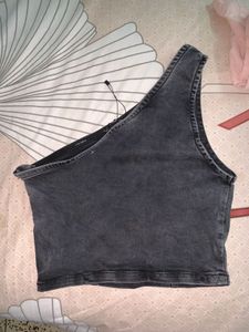 Denim One Shoulder Top