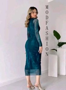 MOD APPARELS ELEGANTMESH LONG SLEEVE BODYCON DRESS