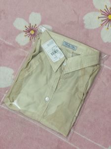 Cropped Beige Button-Down Shirt