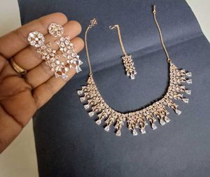 Gold Polish Necklace Set With Earrings
