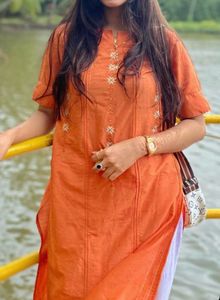 Orange Embroidered Kurti