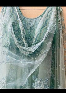 Aqua Floral Embroidered Tulle Gown