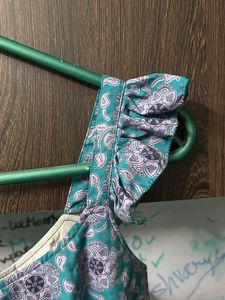 Teal Printed Peplum Top With Butterfly Sleeves