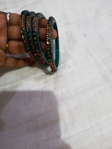 Teal & Gold Beaded Bangles