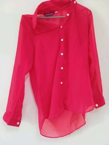 Sheer Pink Button-Down Top
