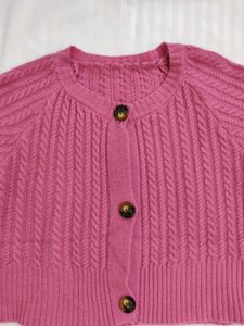 Women Cable Knit Pink Cardigan 🧶