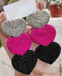 Heart Beaded Earrings🤍💗🖤