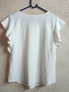 White Ruffle Sleeve Top