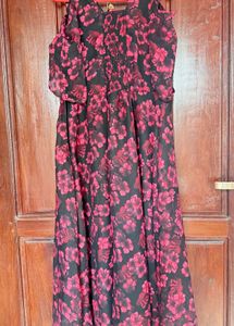 Floral Print Black and Pink Dress