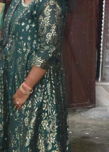 Emerald Green Floral Print Anarkali Dress
