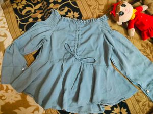 Light Blue Off-Shoulder Peplum Top