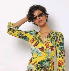 Floral Print Wrap Top with Tie-Up