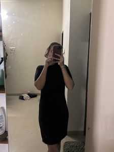 Black Ribbed Knit Midi Dress