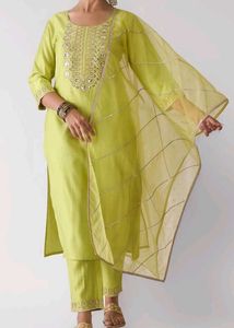 Embroidery Salwar Suit Set (Neon Green)
