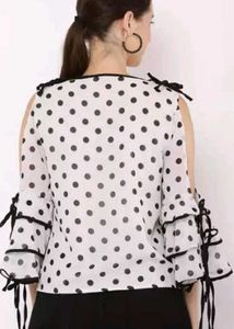 Polka Dot Cold Shoulder Top