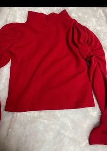 Red Puff Sleeve Turtleneck