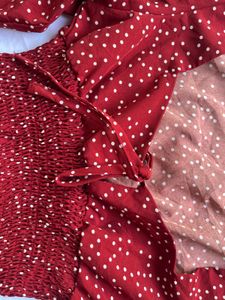 Maroon Red Polka Dot Top Sweetheart Neckline