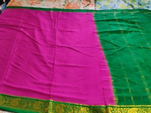 Pink &amp; Green Pure Crepe Silk Saree