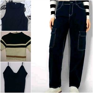 3 Tops And Black Cargo Denim