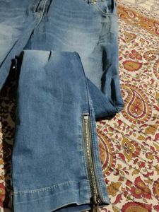 Off Shoulder Blue Denim Jumpsuit