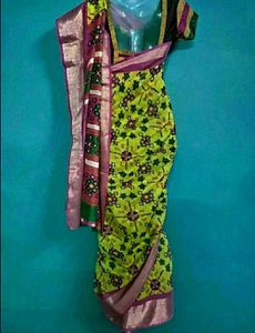 Beautiful Fluorescent Green Pochampally Print Sari