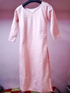 Pink Patterned Kurti With Pant And Dupatta
