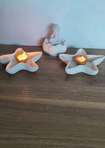 Star Shaped Candle Holders (Set of 2) With Budha