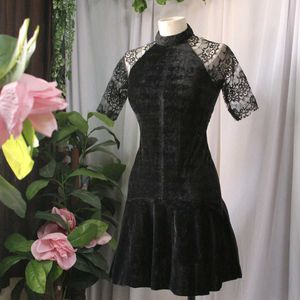 Black Lace Velvet Dress