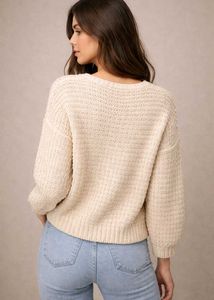 Cream Knit Button-Down Cardigan