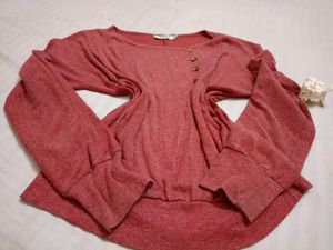 Maroon Button-Down Long Sleeve Top