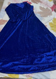 A Scintillating Velvet Blue Party wear Gown
