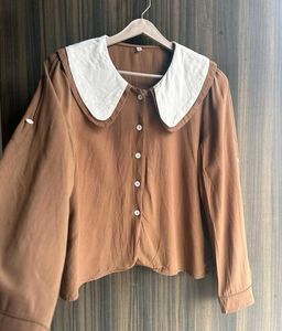 Brown Blouse with White Collar