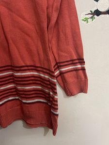 Coral Striped Knit Top