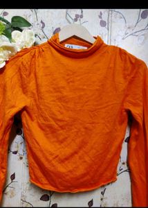 Zara Orange Mock Neck Top