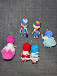 Set Of 6 Doll Keychains