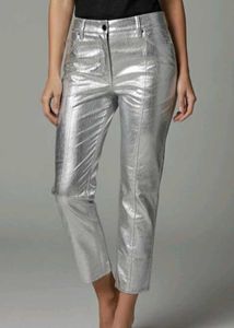 Metallic Silver Cropped Pants