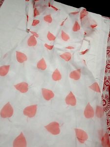 Stylish White With Red Organza Frock