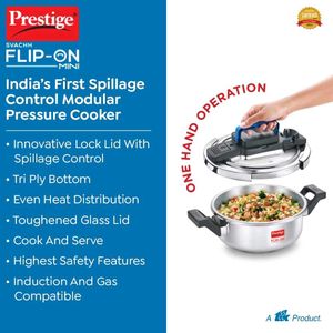 New Prestige 2L Flipon Pressure Cooker With Glass