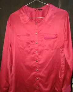 Elegant Red Satin Button-Down Shirt