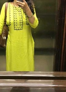 Yellow Embroidered Neck vishudh Kurti